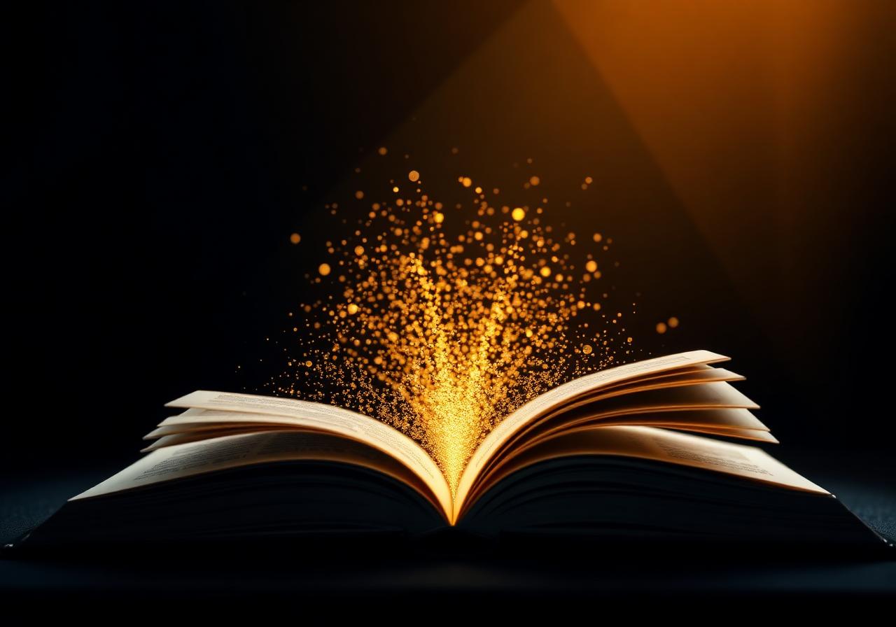 Open book with golden light radiating outward