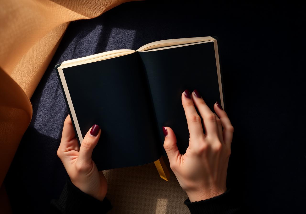 Reader holding an open book in warm light
